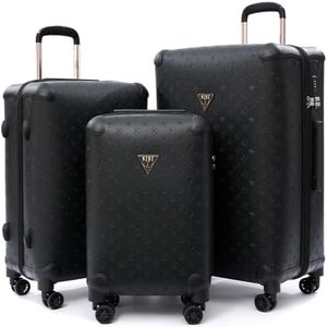 universal trotter 3-Piece Vintage Faux Leather Hardshell Luggage Set, 20/24/28 inch Stylish PU Trunk Style Suitcase, Lightweight, Water-Resistant, Smooth 360° Spinner Wheels (Black)