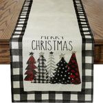 AUAUY Christmas Table Runner, Buffalo Plaid Merry Christmas Tree Table Decoration for Indoor Outdoor Home Party, Linen Printing Winter Christmas Xmas Holiday Table Decor for Kitchen Dining 33x183cm