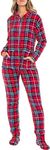 Alexander Del Rossa Women's Warm Fleece One Piece Hooded Footed Zipper Pajamas, Soft Adult Onesie Footie with Hood for Winter, Christmas Plaid Footed, X-Small