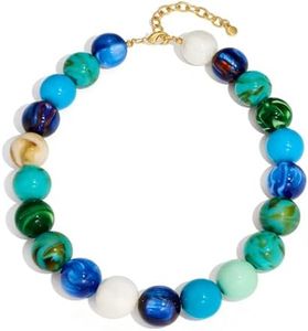 WOWORAMA Large Chunky Beaded Necklaces for Women Multi Blue Oversized Resin Beads Ball Necklace Bold Statement Choker Necklaces Boho Summer Jewelry