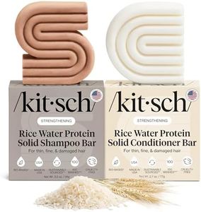 Kitsch Rice Bar Shampoo & Conditioner Set - Solid Shampoo & Conditioner Bar Set for Strengthening Hair - Rice Water Shampoo Bar & Conditioner Soap - Paraben-Free, Made in USA, 2pcs