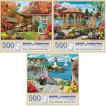 Bits and Pieces - Value Set of (3) 500 Piece Jigsaw Puzzles for Adults - Each Puzzle Measures 18" x 24" - 500 pc Autumn Well Wishes, Seacost Serenity, Floral Fantasy Jigsaws by Artist Alan Giana