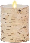 Luminara Flameless Candle Pillar Wrapped with Real Birch Bark - Moving Flame LED Battery Operated Lights - Unscented - Remote Sold Separately (3.5 x 4.5-inch)