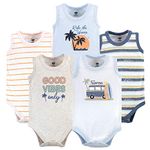 Hudson Baby Baby Boys' Sleeveless Bodysuits T-Shirt Set, Gone Surfing 5 Pack, 12-18 Months (18M) US