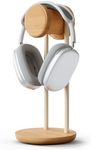 Fenge 11.3" Tall Headphone Stand for Desk, Nature Wood & Metal Headphone Holder with Storage Base, Desktop Headset Stand for Gaming Universal Headphones, Oak