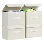 DIMJ Foldable Storage Box, 4 Pack Stackable Storage Bin Storage Box Organizer Large Storage Box with Lids and Handles Closet Organizers and Storage for Bedroom(Beige)