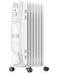 PELONIS Basic Electric Oil Filled Radiator, 1500W Portable Full Room Radiant Space Heater with Adjustable Thermostat, White