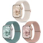 Yoohoo 3 Pack Braided Solo Loop Compatible with Apple Watch Straps 40mm 38mm 41mm 42mm(Series 10) for Women Men, Adjustable Nylon Stretchy Elastic Watch Band for iWatch SE Series 10 9 8 7 6 5 4 3 2 1