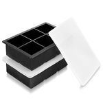 YHT 2 Pack Large Ice Cube Tray Molds with Lids,Black Reusable Silicone Square Ice Cube Maker Moulds for Whiskey,Cocktails,Drinks(Black)