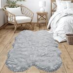 Goolela Area Rug 4x6 Grey Faux Fur Rug Fluffy Rug Fuzzy Rug for Living Room Machine Washable Area Rugs for Bedroom Boho Rug Plush Rug, Sheepskin