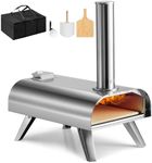 VonHaus Pizza Oven Outdoor – For Tabletop with Accessories, Peel, Chopping Board, Cutter, Storage Bag – Stainless Steel, Pellet Fuelled, Removable Chimney, Foldable Legs – For up to 12” Dough