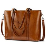 S-ZONE Women Genuine Leather Laptop Tote Bag Office Shoulder Handbags Briefcase 15.6 inch Computer Work Purse