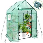 57.9" x 30.3" x 76.8" Ohuhu Greenhouse for Outdoors with Observation Windows, Walk-in 3 Tiers 4 Shelves Plant Stand Green House for Seedling, Flowers, Plant Growing, Germination, 4.8 x 2.5 x 6.4 FT