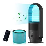 ULTTY Bladeless Tower Fan and Air Purifier in one, 90° Oscillating Bladeless Fan with Remote, Touch, 8H Timer, Floor Fans for Bedroom Whole Room Home Office R021, Black