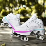 Rollerskates womens,Quad Kick Roller Skates for kids,LED Inline Skates Deformation Trainers for Adults Beginners,Sneakers with Invisible Wheel for boys (C, UK-5)