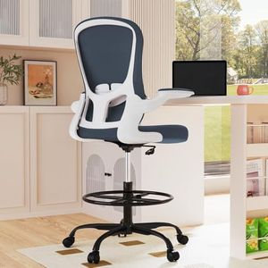 Drafting Chair, Tall Office Chair with Flip-up Armrests Executive Ergonomic Computer Standing Desk Chair, Office Drafting Chair with Lumbar Support and Adjustable Footrest Ring