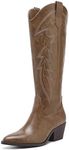 LISYIIZ Women's Cowgirl Boots Mid Calf Western Booties, Embroidered Cowboy Boots for Women, Ladies Pointed Toe Side Zipper Chunky Heel Fashion Boots, Brown, 10