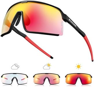 Odoland Lunettes de Cyclisme Photochromique pour Homme Femme Adulte Lunette de Velo Anti UV Lunette de Soleil Velo pour Randonneé Pêche Conduite, Rouge