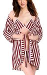 Xs and Os Women Stripe Satin Nightwear Robe Set with Satin Bra Panty Lingerie Set (Gift Wrapped) (Maroon-Off White, Free Size)