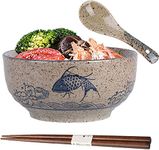 TuYines Ceramic Ramen Bowl,Noodle Bowl,Japanese Ceramic Bowl,Japanese Ramen Bowl with Spoons Chopsticks Kit for Pasta,Soup,Salad,Snack,Cereal Food,for New Home House Warming Gifts