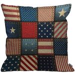 HGOD DESIGNS American Flag Cushion Cover,Patchwork of American Flag Square Denim Stars Blue and Red Throw Pillow Case Home Decorative for Living Room Bedroom Sofa Chair 18X18 Inch Pillowcase 45X45cm