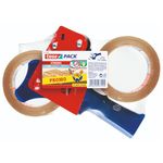 Tesa Packing Tape Set - 2x Parcel Tape with 1x Dispenser - Transparent - 66m x 50mm