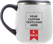 Personalized 11 oz. Stainless Steel Coffee Mugs with Lid - 6 pack Custom Text, Logo - White