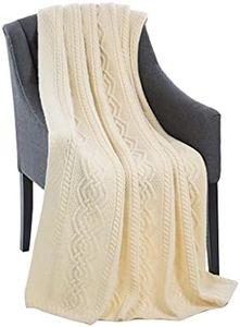 SAOL Luxurios Dara 100% Merino Wool Cable Knit Aran Bed & Couch Sofa Throw/Blanket (Natural) by 69 x 44 inches