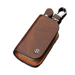 INKMILAN Car Key Cover PU Leather Remote Key Fob Case Bag | Car Key Protector with Metal Hook | Compatible with Hyundai Toyota Tata Kia Honda Maruti Audi BMW Mercedes Etc (Suzuki, Brown)