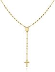 Barzel 18K Gold Plated Virgin Mary Rosary Bead Cross Necklace - Made In Brazil (24 Inches)