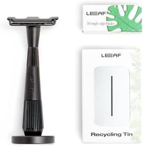 Leaf Shave | The Thorn Razor Set, Black - Includes Thorn Razor, Matching Stand, 50-Pack of Single-Edge Blade Refills, and Blade Bank