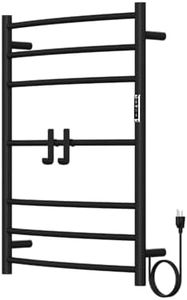 DOKKOME Towel Warmer Rack, 7 Bars Wall Mounted Towel Heater Towel Warmer with Timer and LED Indicator for Bathroom Hard-Wired/Plug-in Towel Drying Rack (7 Bars-Black)