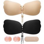 Stick On Bra Push Up - Invisible Adhesive, Backless Strapless Sticky Bra for Women - Breathable with Secure Wing Design - Reusable (2 Pairs)