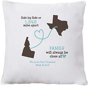 Let's Make Memories Personalized Close at Heart Throw Pillow – for Distant Family and Friends – Customize with Any 2 States and Title – 15" Square