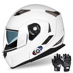 Bluetooth Motorcycle Helmet FreedConn Dual Visor Full Face Flip Up Modular Helmet with Bluetooth - DOT Approved/ 500M/ 2-3 Riders Pairing Intercom Helmets (Large, White)