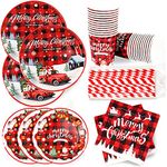 LDIWEE 144 PCS Christmas Plates and Napkins Set, Christmas Party Supplies set for 24 Guests Chirstmas Decorations Disposable Tableware Set Includes Paper Plates Cups Napkins Straws