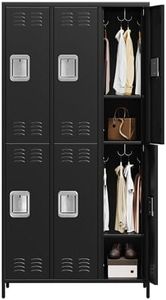 Festisoul 6 Doors Metal Storage Cabinets Locker, Metal Lockers for Employees with 12 Hooks and 6 Shelves, 72'' Clothing Coat Steel Storage Freestanding Wardrobe, for Employees, Office, Gym & School