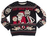 RIPPLEJUNCTION Ripple Junction Rick and Morty Happy Human Holiday Adult Knit Sweater Medium Black