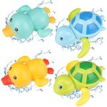 Pinenuts Baby Bath Toys, 4 Pcs Baby Bath Tub Toys Wind-up Toys Paddling Pool Toys Floating Swimming Ducks & Turtles Water Toys for Toddler Kids Girls Boys Bath-time Shower Gifts