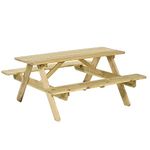 BrackenStyle Jersey Wooden Picnic Table with Bench and Parasol Hole - 1 Piece Furniture Outdoor Dining for Picnic, Pubs, Patio, Garden, BBQ, 6 People Seater with 1.4M Length