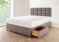 Divan Beds Deals Grey Linen Look Divan Bed With 2 drawers-Mattress-Headboard-3ft,4ft,4ft6,5ft,6ft (6ft Super King)