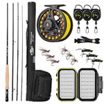 SF Fly Fishing Medium-Fast Action Rod Combo Kit 4 Piece 5 or 6 Weight 9FT, Aluminum Pre-Spooled Reel, Fly Rod Tube/Travel case, Fly Box with Flies Starter Outfit for New and Younger Anglers