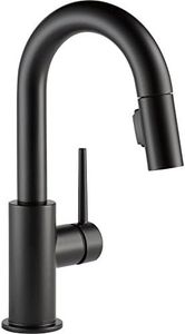 Delta Faucet Trinsic Matte Black Bar Faucet with Pull Down Sprayer, Black Bar Sink Faucet Single Hole, Wet Bar Faucets Single Hole, Prep Sink Faucet, Black Kitchen Faucet, Matte Black 9959-BL-DST