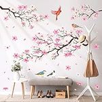 DECOWALL SG2-2305 Pink Cherry Blossom Tree Wall Stickers Birds on Flower Branch Decals Removable for Nursery Bedroom Living Room Art Home Decor Mural Decoration