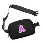 COSHAYSOO Black Belt Bag Waist Fanny Pack Small Crossbody Purse with Initial Letter Patch for Women Teenager Girl Travel Everywhere, Personalized Christmas Birthday Gift Preppy Cute Teen Stuff (A)