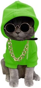 QWINEE 3Pcs Dog Hoodie Cat Apparel Dog Custume Set with Necklace and Sunglasses Pet Clothes for Puppy Small Medium Dogs Cats Green X-Large