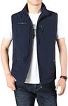 PRIJOUHE Mens Outwear Running Vest Lightweight Sleeveless Multi Pockets Fishing Safari Photo Golf Vests Jacket, Navy 1-thin, X-Large