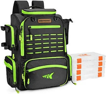 KastKing Bait Boss Fishing Tackle Backpack with Rod Holders-4 Tackle Boxes-Rain Cover,43L Large Storage for Fishing Gear,Green