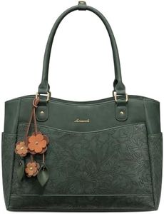 LOVEVOOK Laptop Bag for Women, 17.3 inch Original Vintage Work Tote Bag Computer Office Teacher Bag with Large Cup Holder,Embossed Green