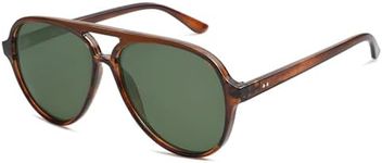 SOJOS Classic Polarized Aviator Sunglasses Womens Mens Retro Double Bridge Aviators SJ2201, Redish Brown/Dark Green